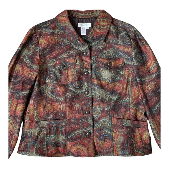 Coldwater Creek Jacket LARGE Multi Color Lined Artsy Long Sleeve Button Up - Picture 2 of 16
